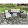 Fimous 6 Seater Outdoor Lounge Sofa Set Wicker PE Rattan Garden Furniture Set with Armchair Square Coffee Table Big Footstool Dark Grey Mixed