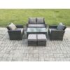 Fimous 6 Seater Outdoor Rattan Garden Furniture Set Patio Lounge Sofa Set with Coffee Table 2 Small Footstools Dark Grey Mixed