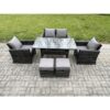 Fimous 6 Seater PE Wicker Outdoor Garden Furniture Set Patio Furniture Rattan Rectangular Dining Table Lounge Sofa with 2 Small Footstools