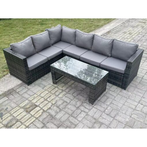 Fimous - 6 Seater Rattan Corner Sofa Lounge Sofa Set With Rectangular Coffee Table Dark Grey Mixed Left Hand