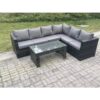 Fimous - 6 Seater Rattan Corner Sofa Lounge Sofa Set With Rectangular Coffee Table Dark Grey Mixed Right Hand