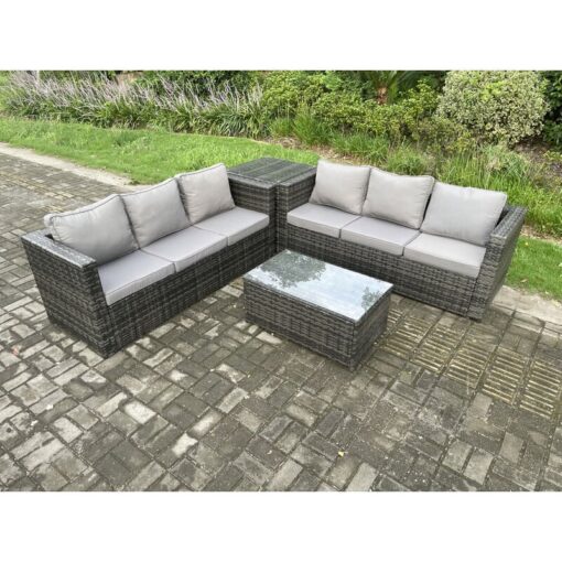 Fimous - 6 Seater Rattan Garden Furniture Set Outdoor Patio Sofa Set with Oblong Coffee Table Side Table Dark Grey Mixed