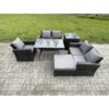 Fimous 6 Seater Wicker PE Rattan Garden Dining Set Outdoor Furniture Sofa with Rectangular Dining Table Double Seat Sofa Big Footstool Side Table