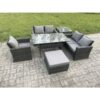 Fimous 6 Seater Wicker Rattan Garden Dining Set Outdoor Furniture Sofa with Dining Table Double Seat Sofa Big Footstool Side Table Dark Grey Mixed