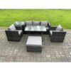 Fimous 6 Seater Wicker Rattan Outdoor Furniture Garden Dining Set with Sofa Oblong Dining Table 2 Armchairs Stool Dark Grey Mixed