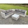 Fimous - 6 Seater pe Wicker Light Grey Rattan Garden Corner Sofa Sets Outdoor Patio Furniture Coffee Table