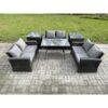 Fimous - 6 pcs Outdoor Lounge Sofa Set Wicker pe Rattan Garden Furniture Set with Rectangular Dining Table Love Seat Sofa 2 Side Tables Dark Grey