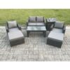 Fimous 7 PCS Outdoor Lounge Sofa Set Wicker PE Rattan Garden Furniture Set with Rectangular Coffee Table Armchair 2 Big Footstool Side Table Dark