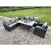 Fimous 7 Seater Dark Grey PE Wicker Rattan Garden Furniture Set Reclining Chair Lounge Sofa 3 Seater Sofa Set Outdoor Rectangular Dining Table