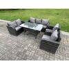 Fimous 7 Seater Dark Grey PE Wicker Rattan Garden Furniture Set Reclining Chair Love Seat 3 Seater Sofa Set Outdoor Rectangular Dining Table