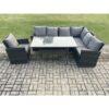 Fimous 7 Seater Garden Rattan Furniture Corner Sofa Dining Table Chair Set with Temper Glass and Cushions Indoor Outdoor Lounge Sofa Set