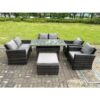 Fimous - 7 Seater High Back Dark Grey Mixed Rattan Sofa Dining Table Set Garden Furniture Love Sofa Arm Chair