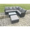 Fimous - 7 Seater High Back Outdoor Garden Furniture Set Rattan Corner Sofa Set With Rectangular Coffee Table Big Footstool Dark Grey Mixed