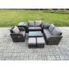 Fimous 7 Seater High Back Rattan Garden Furniture Set with Loveseat Sofa Rectangular Coffee Table 2 Small Footstools 2 Side Tables Indoor Outdoor