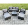 Fimous 7 Seater High Back Rattan Garden Furniture Set with Square Coffee Table 2 Big Footstool Indoor Outdoor Patio Lounge Sofa Set Dark Grey Mixed