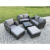 Fimous 7 Seater High Back Rattan Garden Furniture Set with Square Coffee Table 2 Big Footstool Love Sofa Indoor Outdoor Patio Lounge Sofa Set Dark