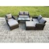 Fimous 7 Seater High Back Rattan Garden Furniture Sofa Sets with Rectangular Coffee Table 2 Big Footstool Loveseat Sofa Armchair Dark Grey Mixed