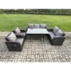 Fimous 7 Seater Lounge Rattan Sofa Set Outdoor Garden Furniture Oblong Rectangular Dining Table With Adjustable Chair Love Sofa Dark Grey Mixed