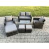 Fimous 7 Seater Outdoor Lounge Sofa Set Wicker PE Rattan Garden Furniture Set with Rectangular Coffee Table Double Seat Sofa 3 Footstools Dark Grey