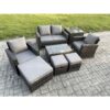 Fimous 7 Seater Outdoor Lounge Sofa Set Wicker PE Rattan Garden Furniture Set with Rectangular Coffee Table Double Seat Sofa 3 Footstools Side Table