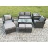 Fimous 7 Seater Outdoor Rattan Garden Furniture Set Patio Lounge Sofa Set with Coffee Table 3 Footstools Side Table Dark Grey Mixed