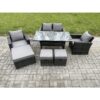 Fimous 7 Seater PE Wicker Outdoor Garden Furniture Set Patio Furniture Rattan Rectangular Dining Table Lounge Sofa with 3 Footstools