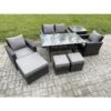 Fimous 7 Seater PE Wicker Outdoor Garden Furniture Set Patio Furniture Rattan Rectangular Dining Table Lounge Sofa with 3 Footstools Side Table