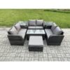 Fimous 7 Seater Rattan Garden Furniture Set Indoor Outdoor Patio Sofa Set with Coffee Table Love seat Sofa 2 Side Tables Big Footstool Dark Grey Mixed