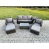 Fimous 7 Seater Rattan Garden Furniture Set Patio Outdoor Lounge Sofa Set with Rectangular Coffee Table 2 Big Footstool 3 Seater Sofa Side Table Dark