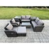 Fimous - 7 Seater Rattan Garden Furniture Set Patio Outdoor Lounge Sofa Set with Rectangular Coffee Table Big Footstool Love Sofa 2 Side Tables Dark