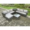 Fimous - 7 Seater Rattan Garden Furniture Sofa Set with Side Table Square Coffee Table Big Footstool Indoor Outdoor Rattan Set Dark Grey Mixed