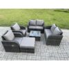 Fimous - 7 Seater Rattan Sofa Set Outdoor Garden Furniture Set with Square Coffee Table Loveseat Sofa Reclining Chairs Big Footstool Dark Grey Mixed