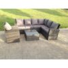 Fimous - 7 seater high back dark grey mixed rattan corner sofa set chair square coffee table outdoor furniture right option