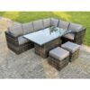 Fimous - 8 Seat Dark Mixed Grey Rattan Garden Furniture Corner Sofa Set Adjustable Dining Or Coffee Table Right Side