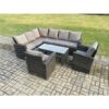 Fimous - 8 Seat Rattan Garden Furniture Corner Sofa Set Outdoor Patio Chair Sofa Table Set Dark Grey Mixed