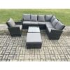 Fimous - 8 Seat Rattan Garden Furniture Corner Sofa Set Outdoor Patio Sofa Chair Table Set with Big Footstool Dark Grey Mixed