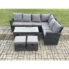 Fimous - 8 Seat Rattan Garden Furniture Corner Sofa Set Outdoor Patio Sofa Table Set with 2 Small Footstools Dark Grey Mixed