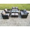 Fimous 8 Seater Dark Grey Mixed High Back Rattan Sofa Set Coffee Table Garden Furniture Outdoor Patio With Love Sofa Arm Chairs 2 Small Footstools