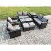 Fimous - 8 Seater Dark Grey Mixed High Back Rattan Sofa Set Coffee Table Garden Furniture Outdoor Patio With Love Sofa Arm Chairs Side Table 2 Small