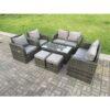 Fimous 8 Seater Dark Grey PE Wicker Rattan Garden Furniture Set Reclining Chair 2 Seater Love Sofa Set Outdoor Rectangular Coffee Table Stools