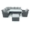 Fimous 8 Seater Garden Rattan Furniture Corner Dining Set with Big Footstool Indoor Outdoor Lounge Sofa Set Dark Grey Mixed