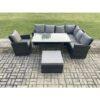 Fimous 8 Seater Garden Rattan Furniture Corner Sofa Dining Table Chair Set with Big Footstool Indoor Outdoor Lounge Sofa Set