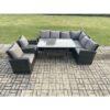 Fimous 8 Seater Garden Rattan Furniture Corner Sofa Dining Table Chair Set with Temper Glass and Cushions Indoor Outdoor Lounge Sofa Set