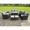 Fimous - 8 Seater High Back Dark Grey Mixed Rattan Sofa Dining Table Set Garden Furniture Love Sofa Arm Chair Stools