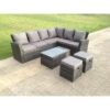 Fimous - 8 Seater High Back Rattan Garden Furniture Set Corner Sofa With Oblong Coffee Table Stools