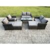 Fimous 8 Seater High Back Rattan Garden Furniture Sofa Sets with Rectangular Coffee Table 2 Big Footstool Loveseat Sofa Armchair Dark Grey Mixed