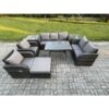 Fimous - 8 Seater High Back pe Rattan Sofa Set Outdoor Garden Furniture Dining Table Set With Reclining Chair 3 Seater Sofa Love Sofa 2 Side Tables