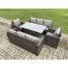 Fimous 8 Seater Lounge Rattan Sofa Set Outdoor Garden Furniture Oblong Rectangular Dining Table With Adjustable Chair 3 Seater Sofa Dark Grey Mixed