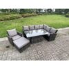 Fimous - 8 Seater Outdoor High Back Rattan Adjustable Rising Lifting Dining Table Corner Sofa Set Garden Furniture Set Dark Grey Mixed Right Hand