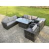 Fimous - 8 Seater Outdoor Rattan Garden Furniture Adjustable Rising Lifting Table Chairs Dark Grey Mixed